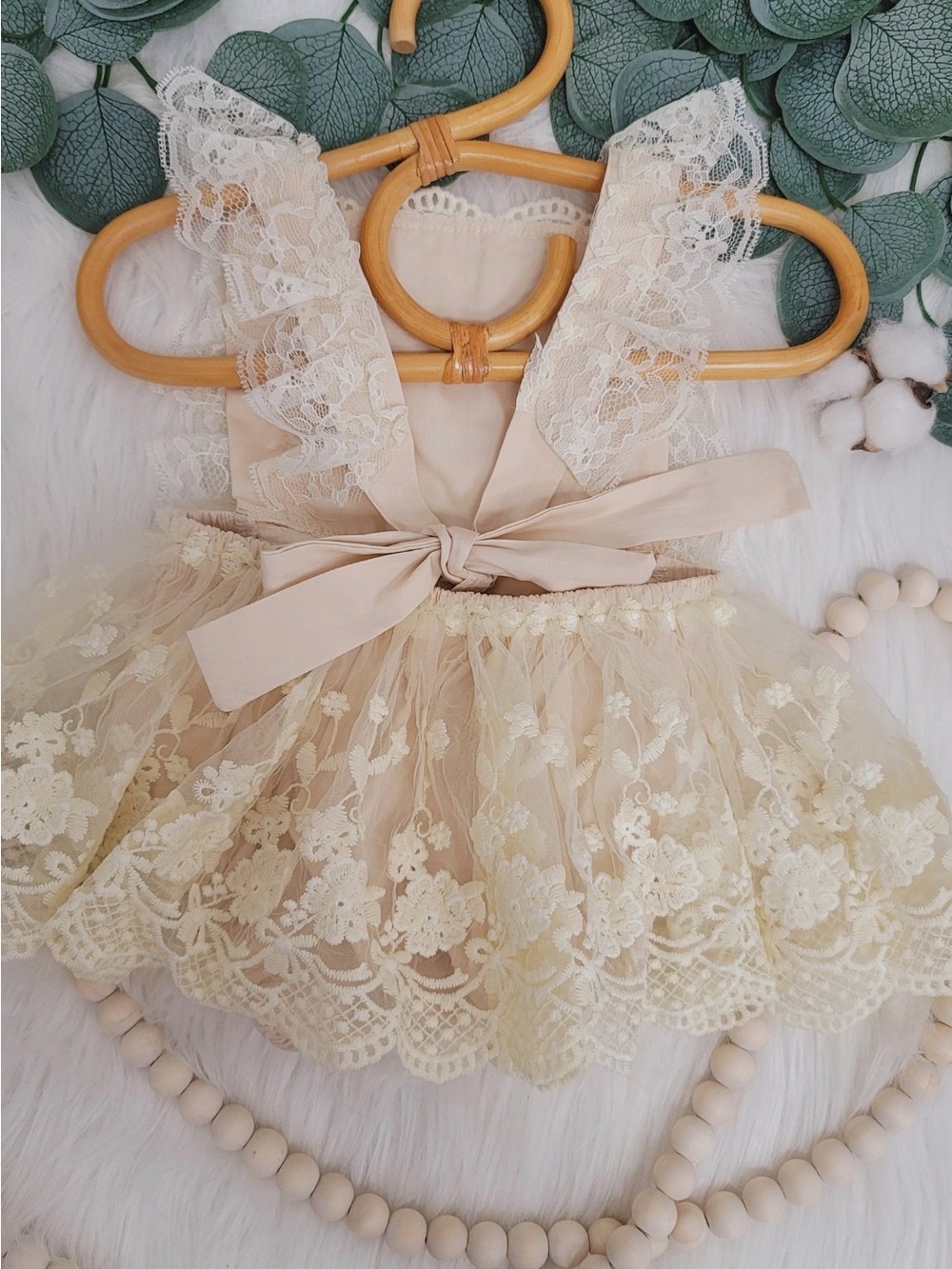 Baby Dress With Lace Tulle in Cream - Picture 2 of 6